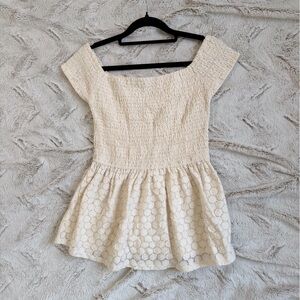 Hollister Cream Lace Peplum Skirted Top